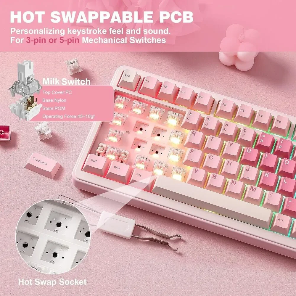 YUNZII B75 PRO Wireless Mechanical Keyboard,75% Hot Swappable Backlit NEW